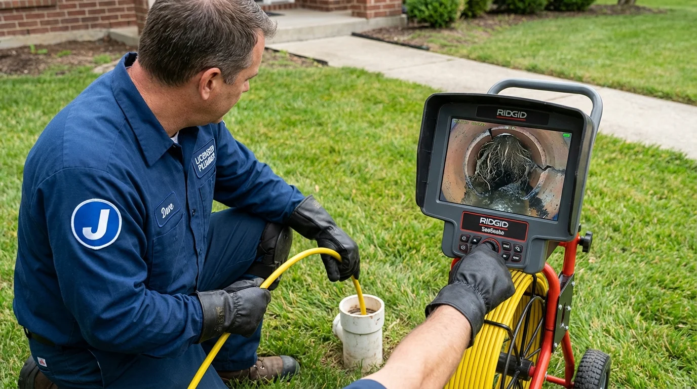 Sewer camera inspection being performed by Johns Plumbing LLC in Akron